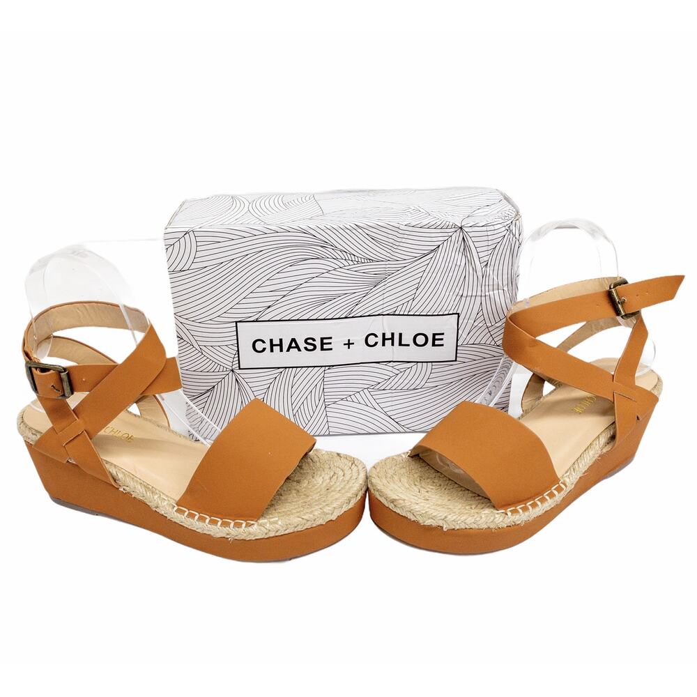 Chase + Chloe Gaston-5 Tan Nubuck Wedge Espadrille Sandals Women's 7.5